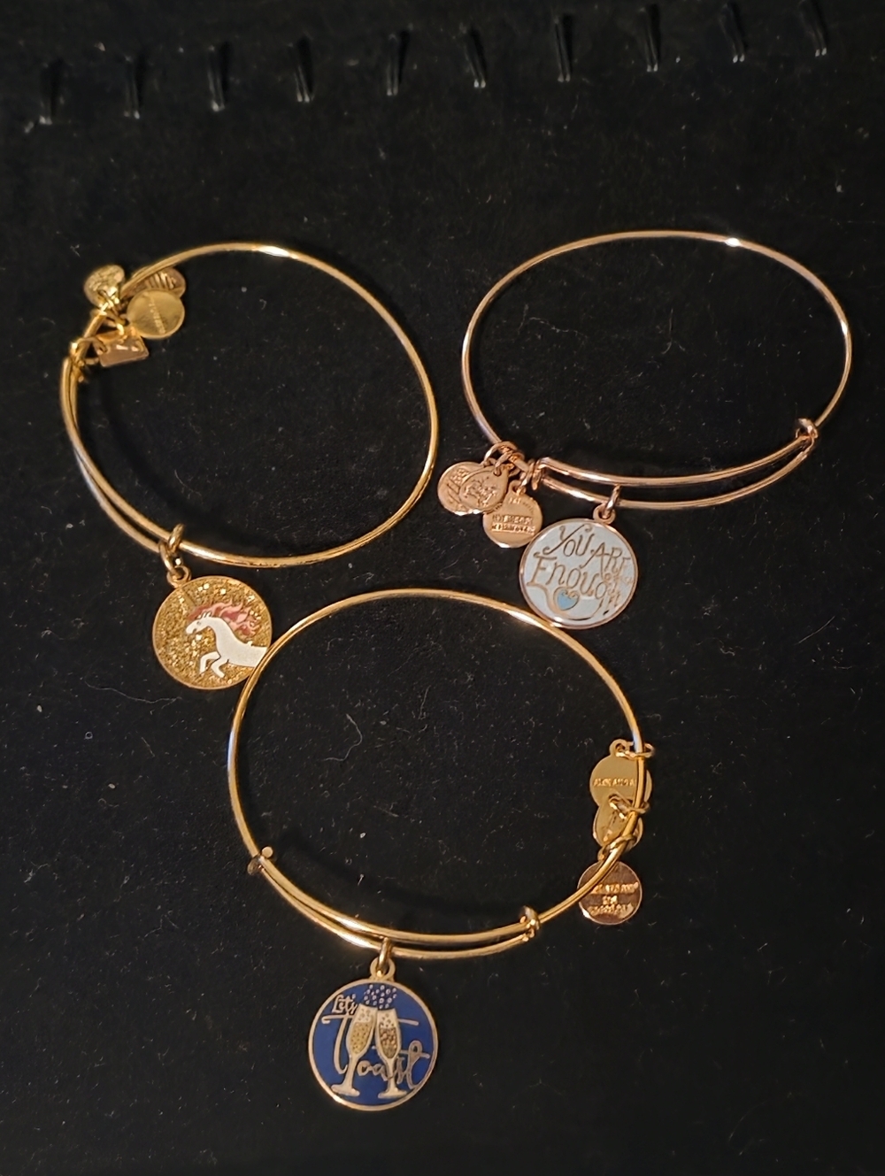Alex And Ani Toast champagne glasses, Unircorn & You Are Enough Bracelet Set